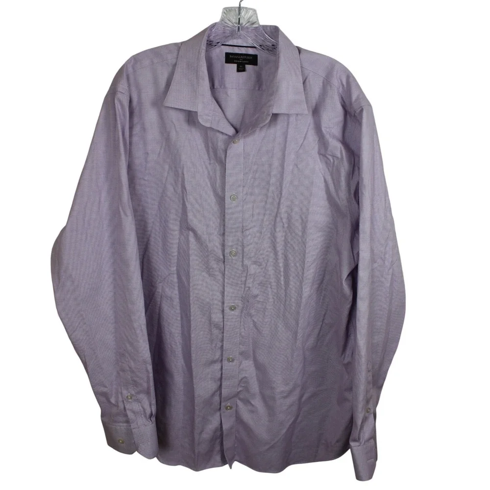 Banana Republic Mens XL Slim Fit Non-Iron Dress Shirt Purple Micro Check 17-17.5